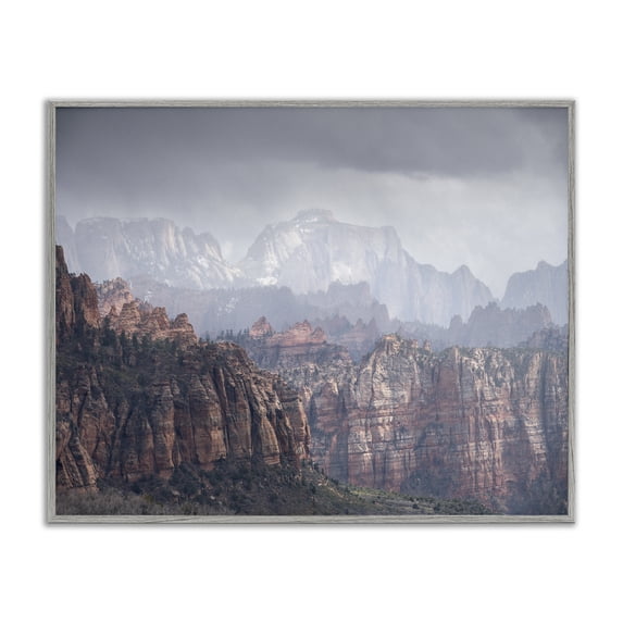 Stupell Industries Zion National Park Landscape Photography Gray Framed Art Print Wall Art, 30 x 24