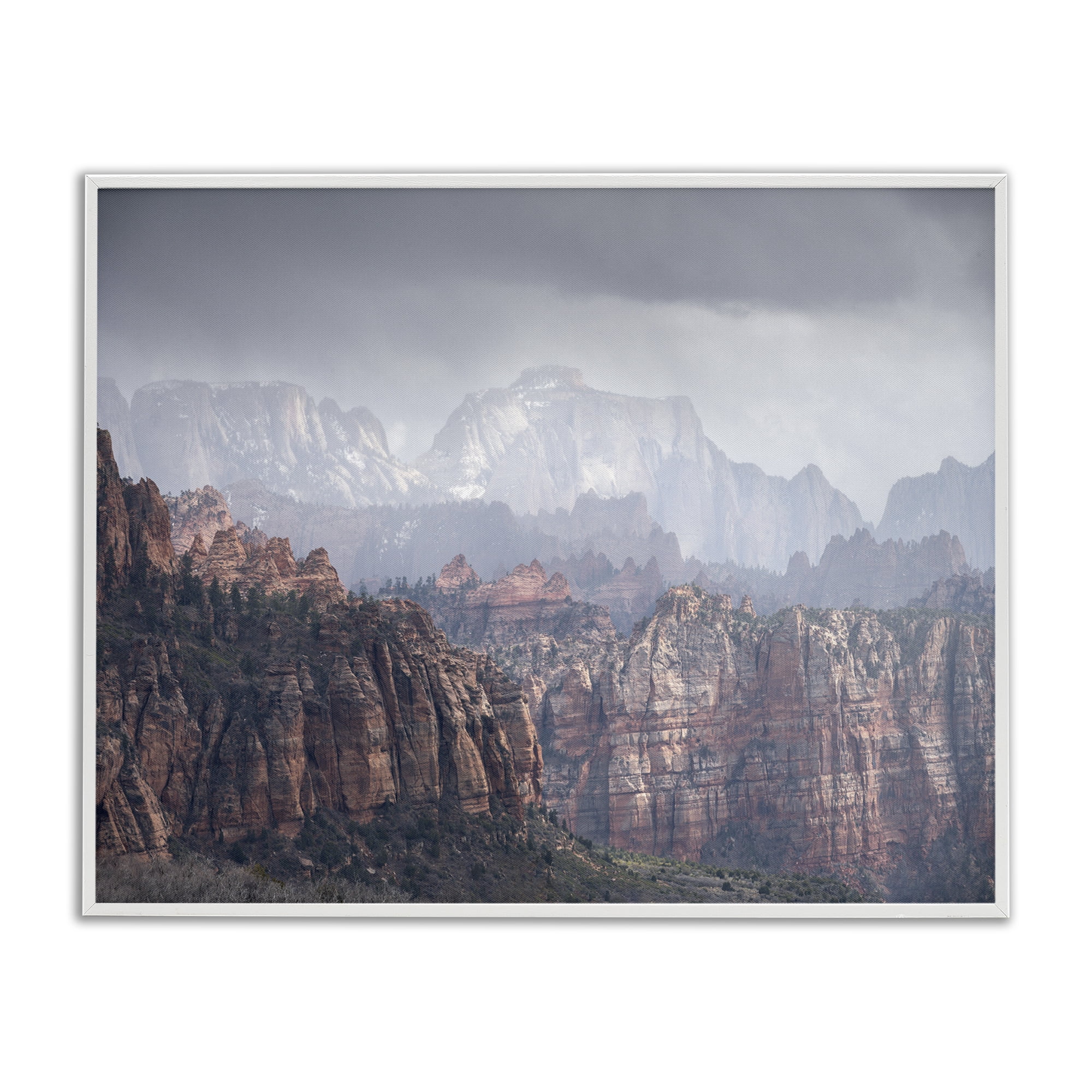 Stupell Industries Zion National Park Landscape Photography White Framed Art Print Wall Art, 20 x 16