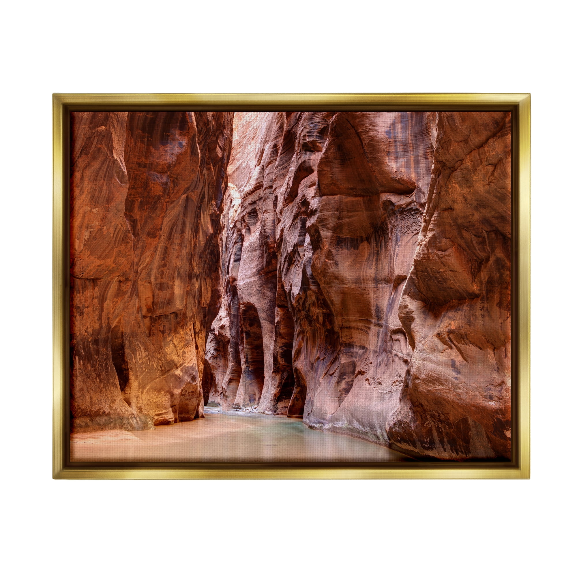 Stupell Industries Zion Park Landscape Nature Photography Gold Floater Framed Art Print Wall Art, 21 x 17