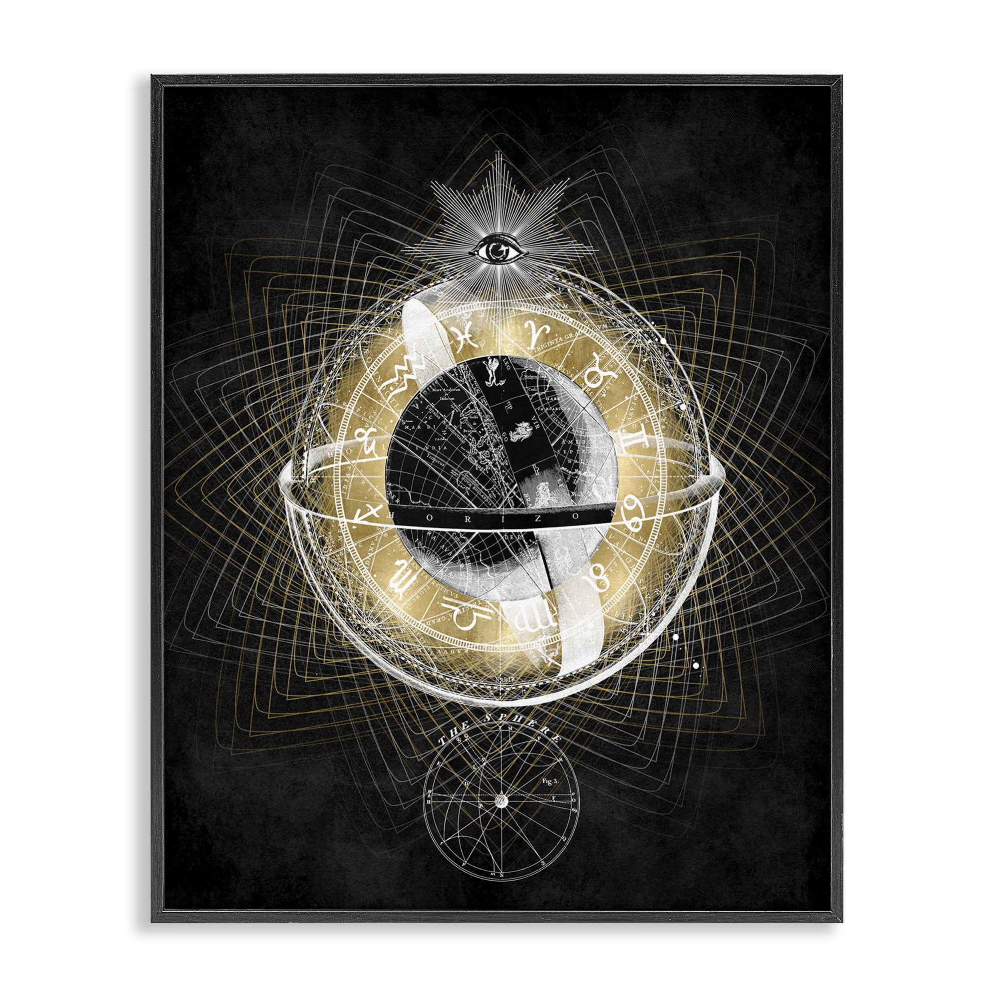 Stupell Industries Zodiac Symbols on Fractal Astrology & Stars Painting Black Framed Art Print Wall Art, 16 x 20
