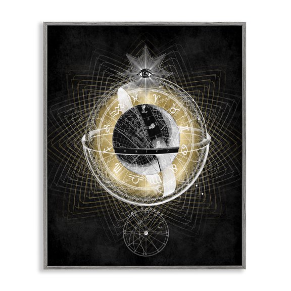 Stupell Industries Zodiac Symbols on Fractal Astrology & Stars Painting Gray Framed Art Print Wall Art, 16 x 20