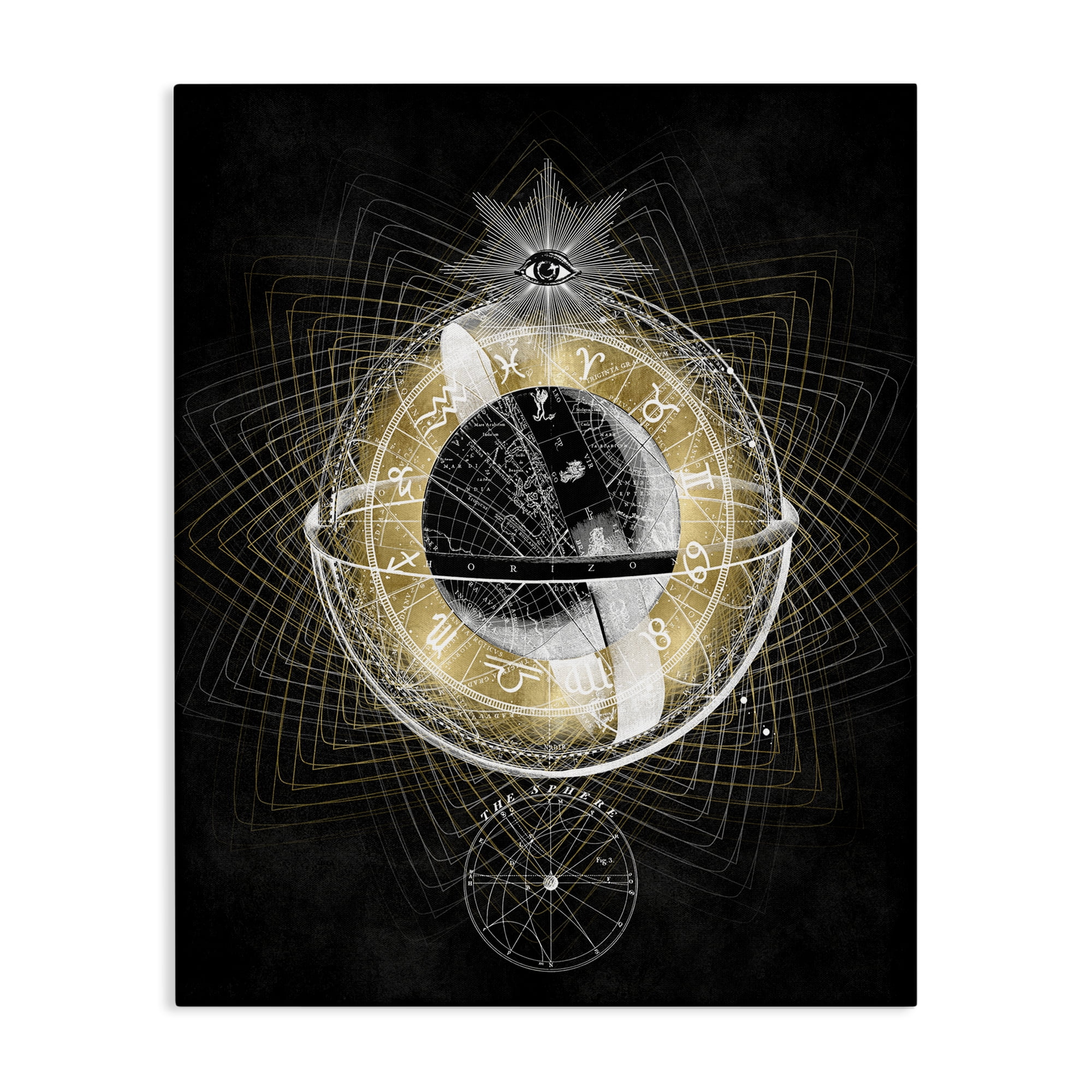 Stupell Industries Zodiac Symbols on Fractal Astrology & Stars Painting Wrapped Canvas Art Print Wall Art, 16 x 20