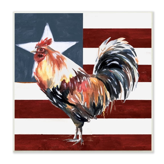 Stupell Industries a Rooster Single Star Flag Wood Wall Art, 12 x 12, Design by White Ladder