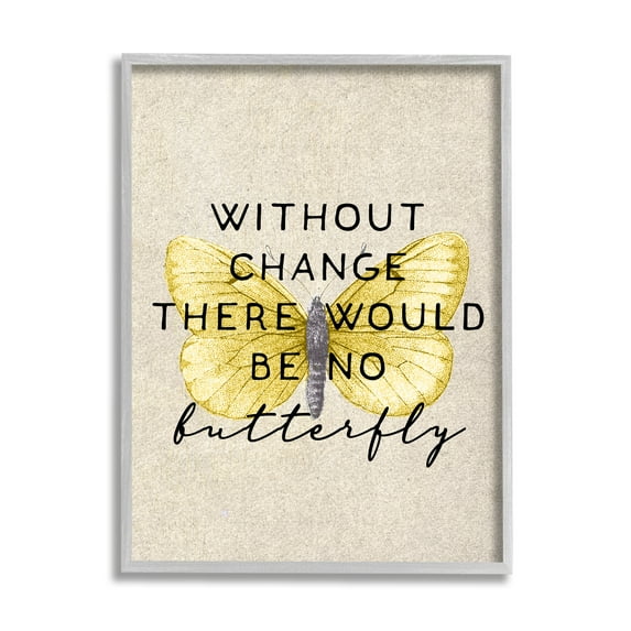 Stupell Industries without Change there'd Be No Butterfly Quote Vintage Wings Glam Painting Gray framed Art Print Wall Art, 11 x 14, Design by Daphne Polselli