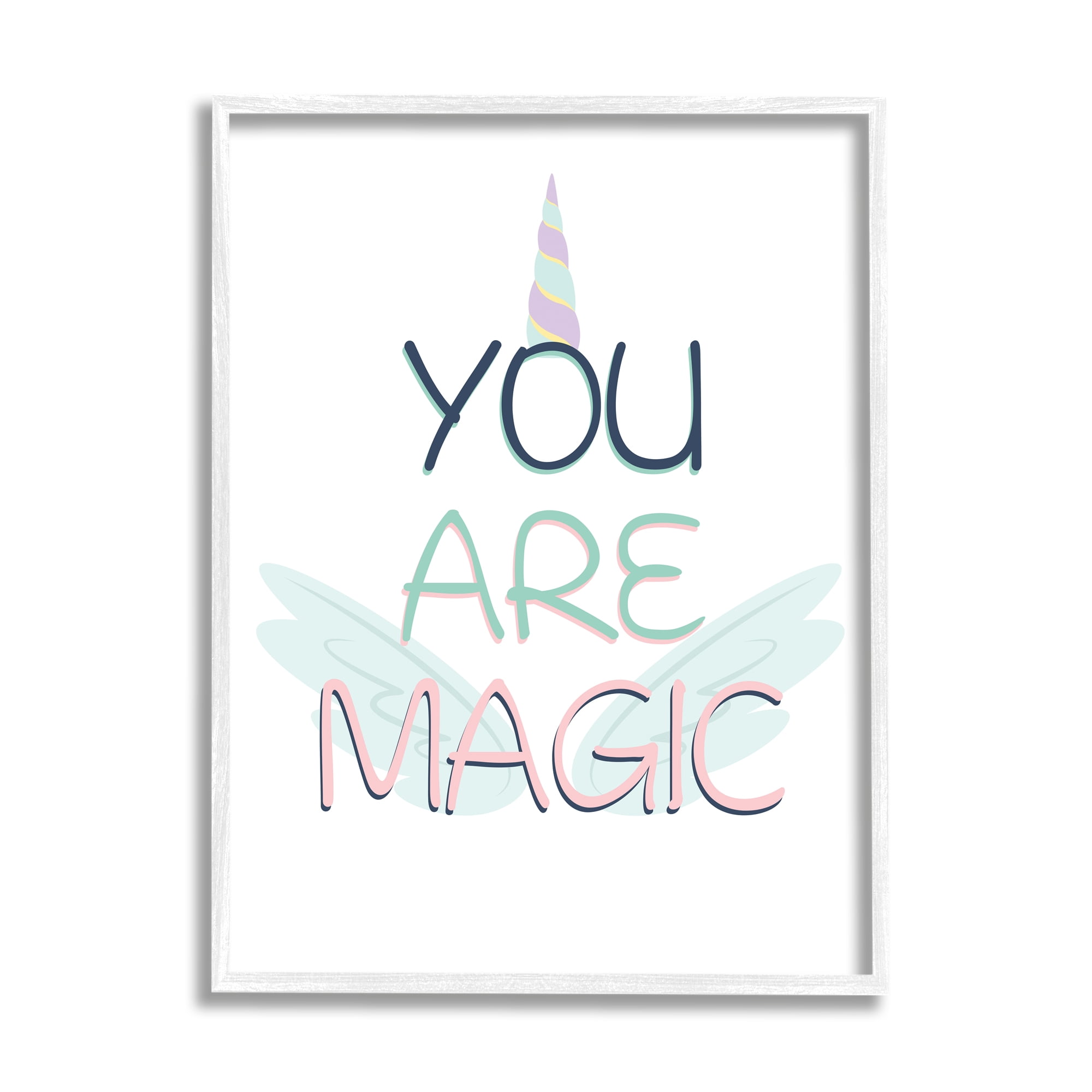 Stupell Industries you Are Magic Sentiment Unicorn Horn and Wings Kids Painting White framed Art Print Wall Art, 16 x 20, Design by Kim Allen