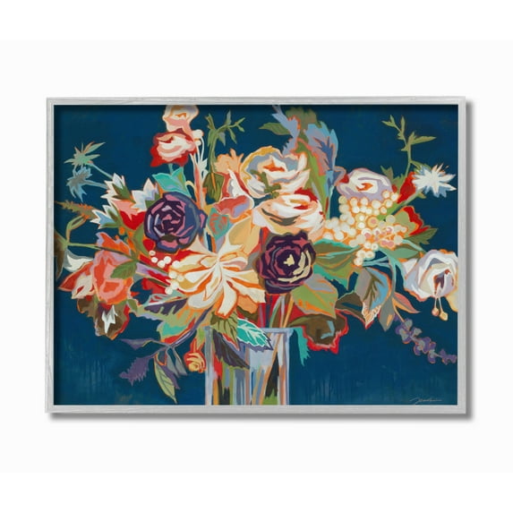 Stupell IndustriesAbstract Bright Flower Vase with Orange Purple and Green on BlueFramed Wall Art by Third and Wall