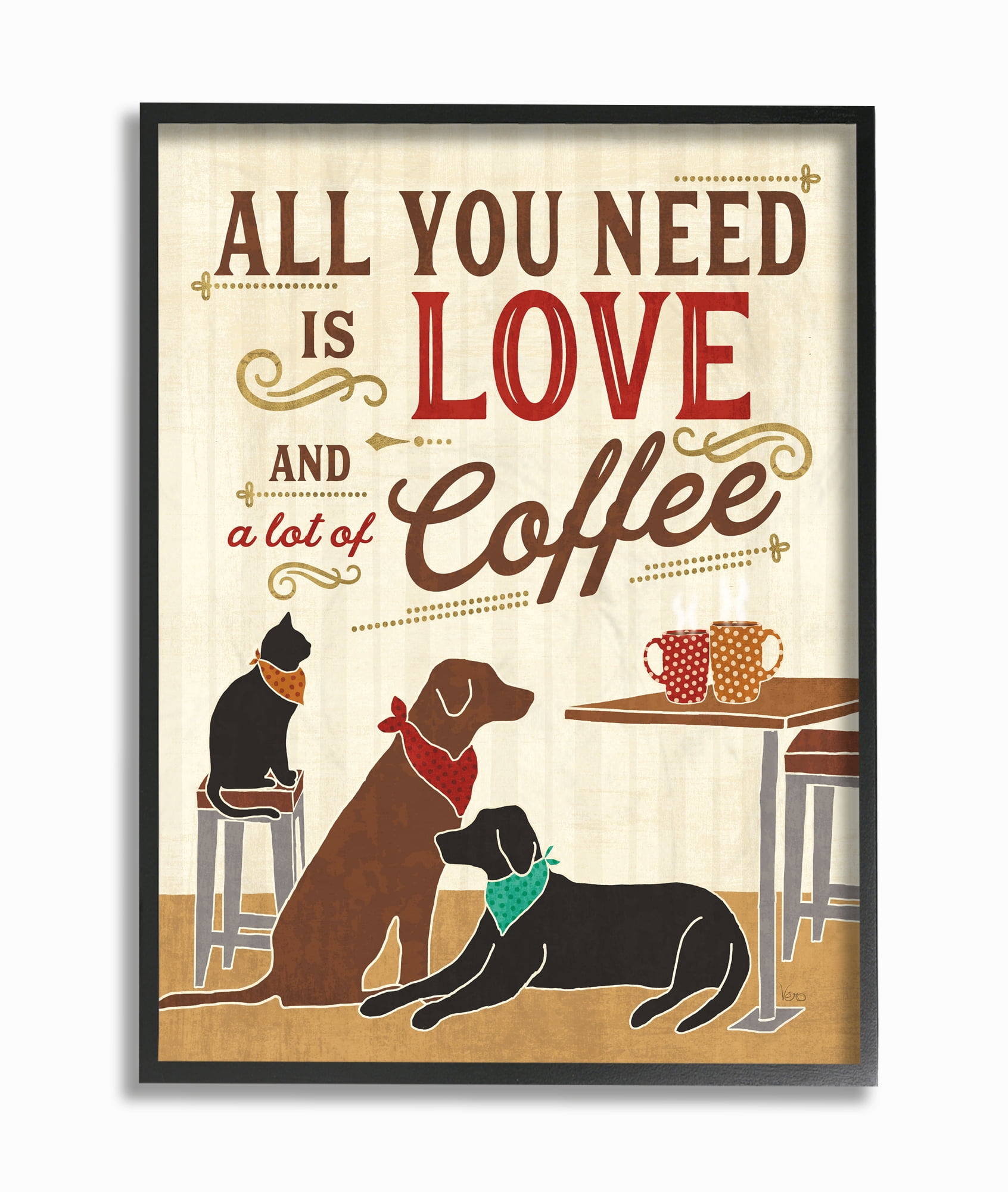 Stupell IndustriesAll You Need is Love and Coffee Cats DogsFramed Wall Art by Veronique Charron