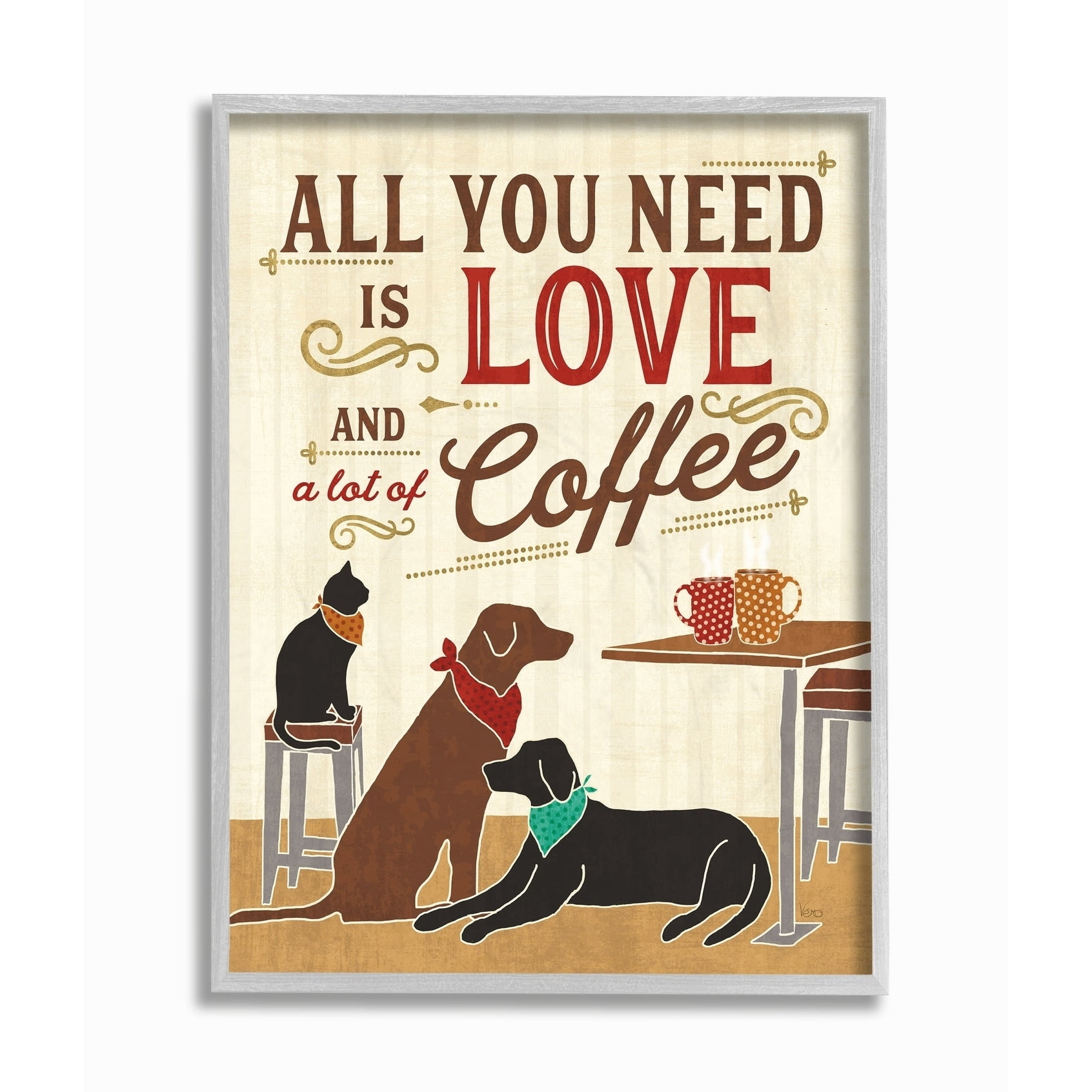 Stupell IndustriesAll You Need is Love and Coffee Cats DogsFramed Wall Art by Veronique Charron