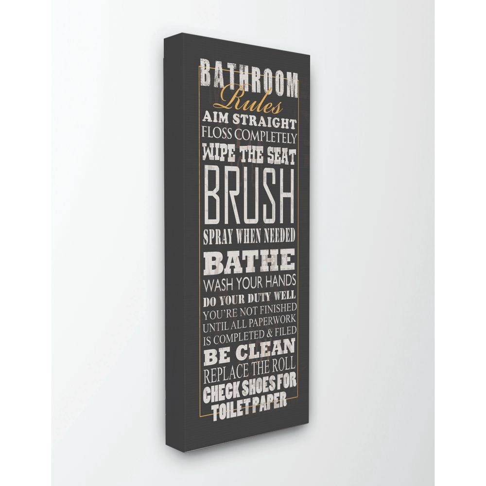 Stupell IndustriesBathroom Rules Black Typography Tall Bathroom Canvas Wall Art by Jim Baldwin