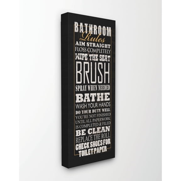 Stupell IndustriesBathroom Rules Black Typography Tall Bathroom Canvas Wall Art by Jim Baldwin