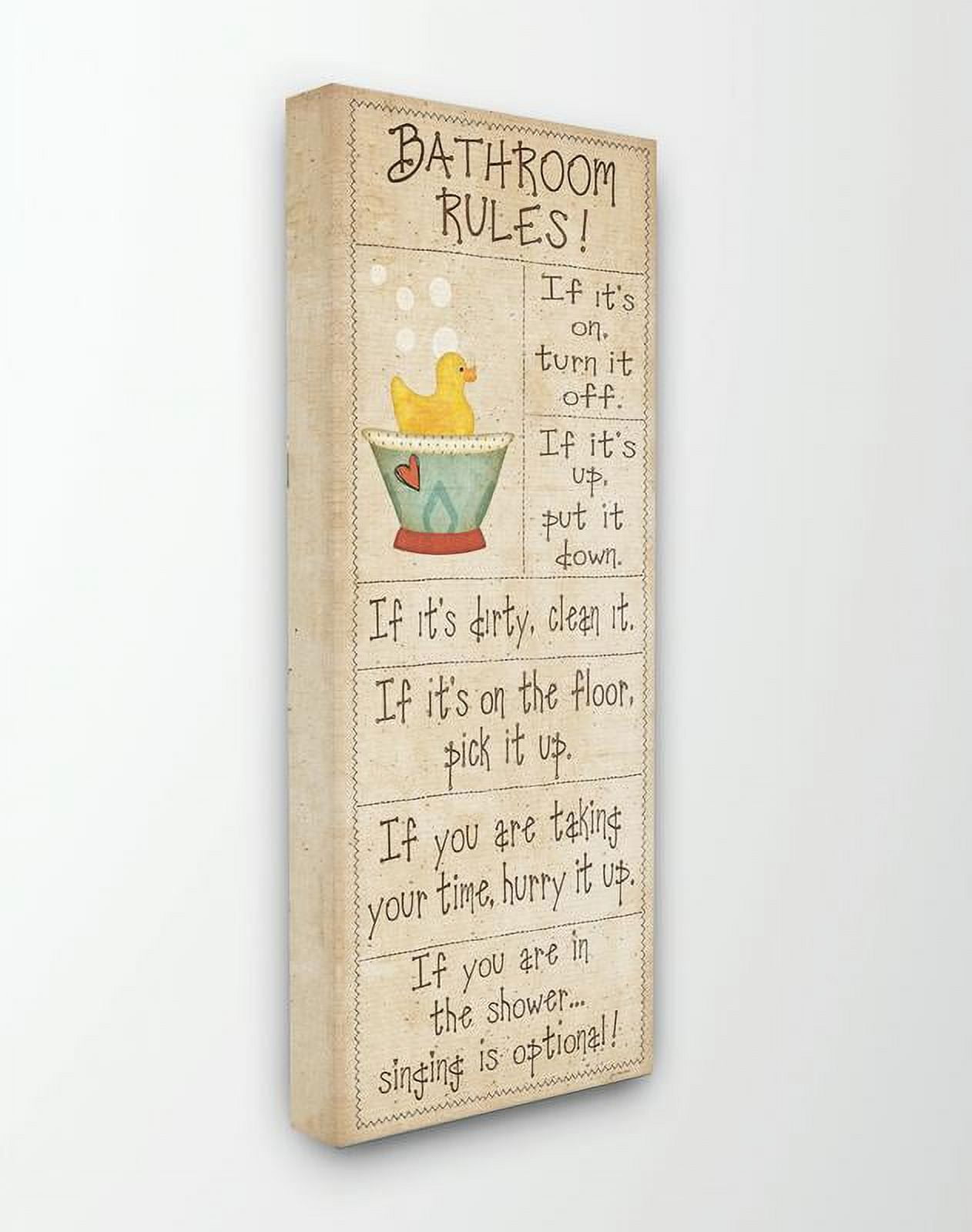 Stupell IndustriesBathroom Rules Rubber Ducky Tall Bathroom Canvas Wall Art by Jennifer Pugh