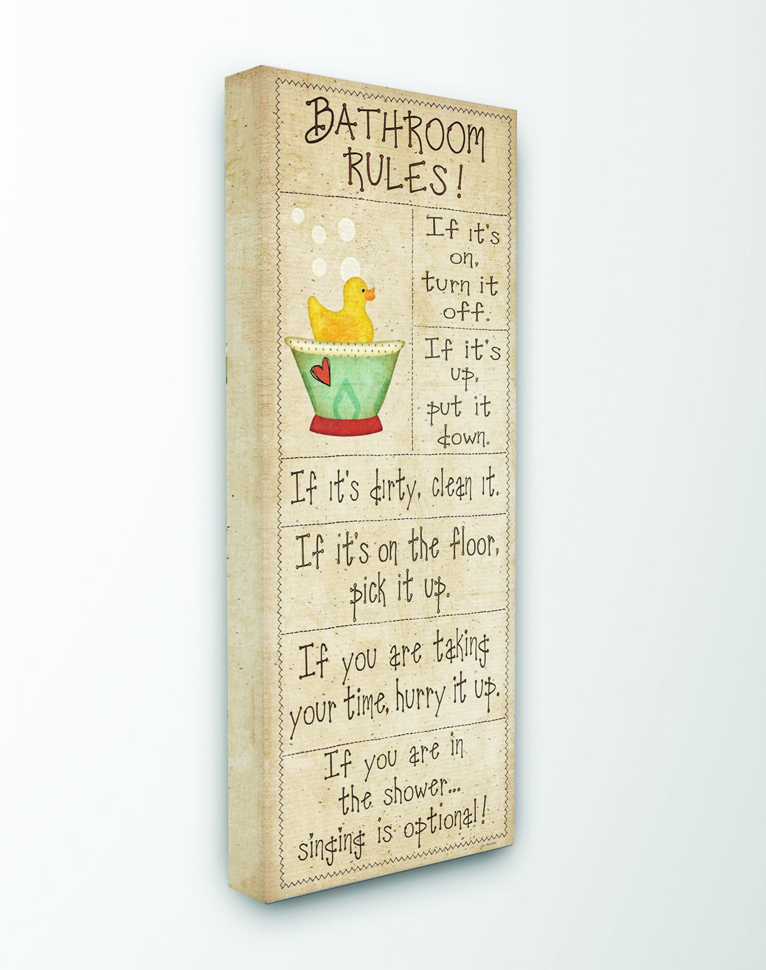 Stupell IndustriesBathroom Rules Rubber Ducky Tall Bathroom Canvas Wall Art by Jennifer Pugh