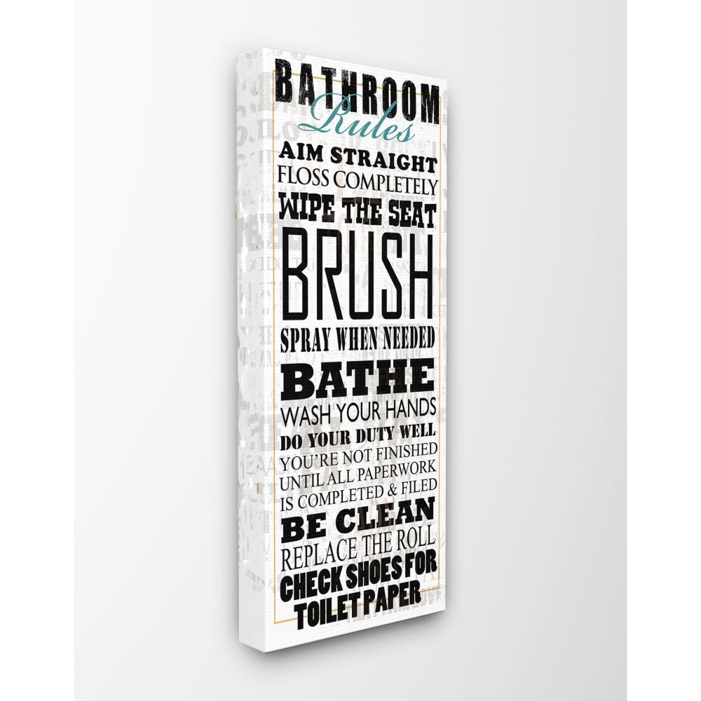Stupell IndustriesBathroom Rules Typography Tall White Bathroom Canvas Wall Art by Jim Baldwin