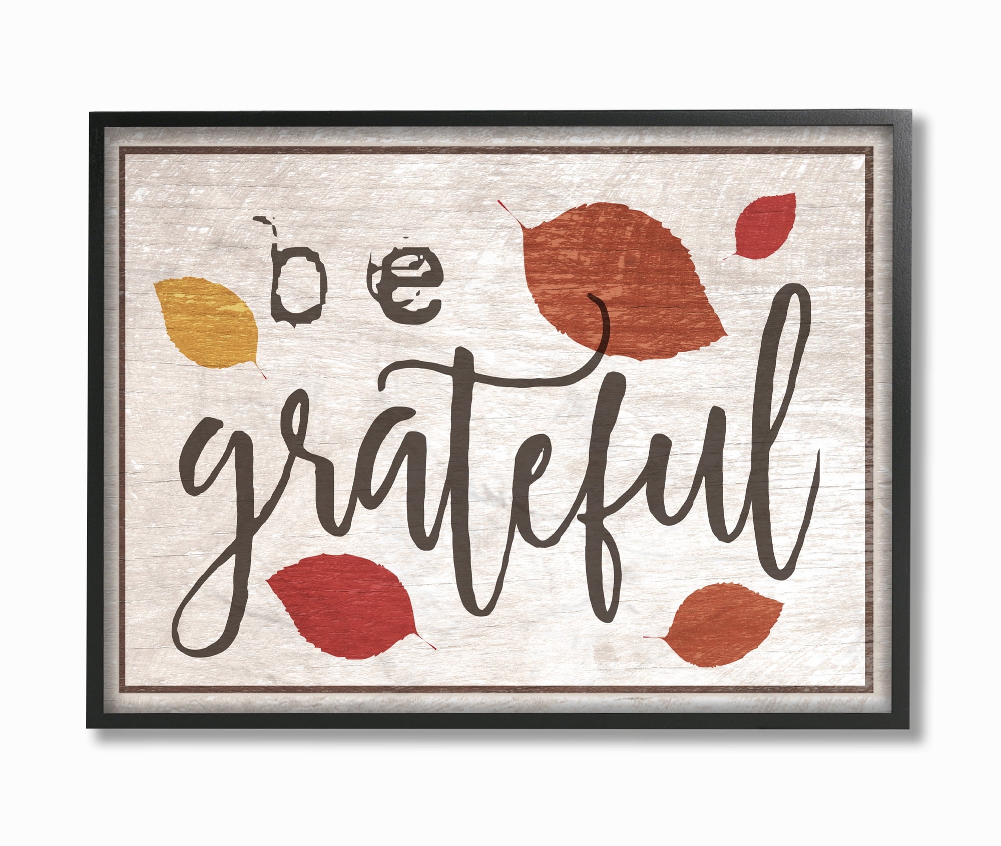 Stupell IndustriesBe Grateful Fall Leaves TypographyFramed Wall Art by Daphne Polselli
