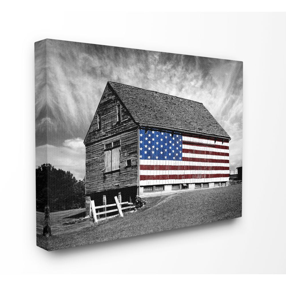 Stupell IndustriesBlack and White Farmhouse Barn American FlagCanvas Wall Art by James McLoughlin