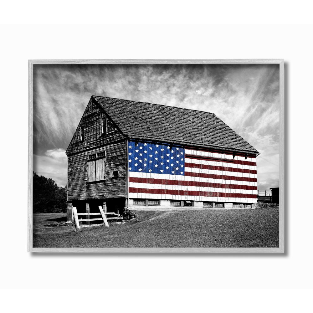 Stupell IndustriesBlack and White Farmhouse Barn American FlagFramed Wall Art by James McLoughlin