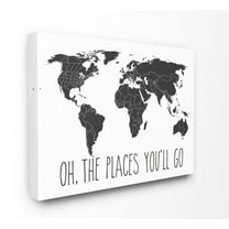 Stupell IndustriesBlack and White Map Oh The Places You'll Go TypographyCanvas Wall Art by Lettered and Lined