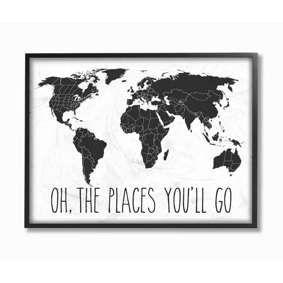Stupell IndustriesBlack and White Map Oh The Places You'll Go TypographyFramed Wall Art by Lettered and Lined