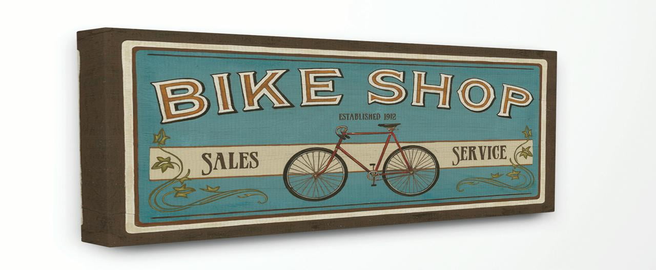 Vintage Blue Bike Shop Canvas Wall Art, 17 x 40