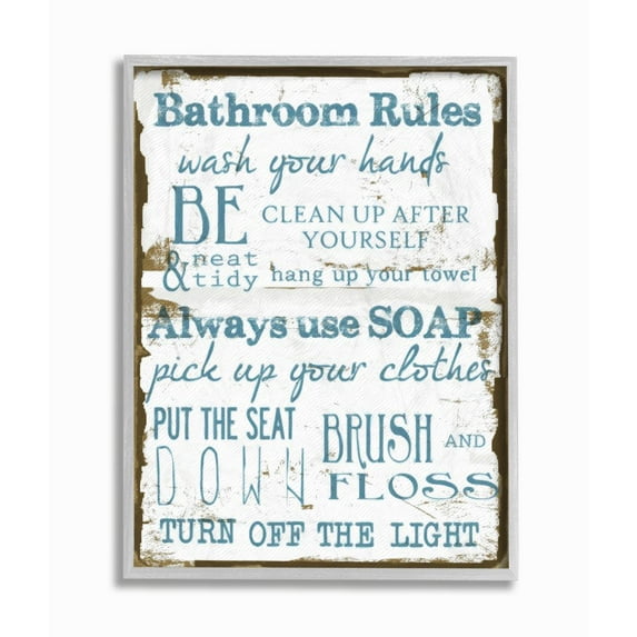 Stupell IndustriesBrown and Blue Classic Bathroom RulesFramed Wall Art by Taylor Greene