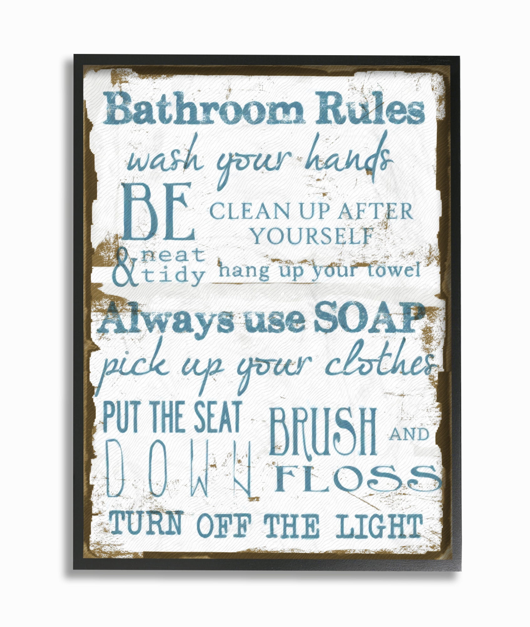 Stupell IndustriesBrown and Blue Classic Bathroom RulesFramed Wall Art by Taylor Greene