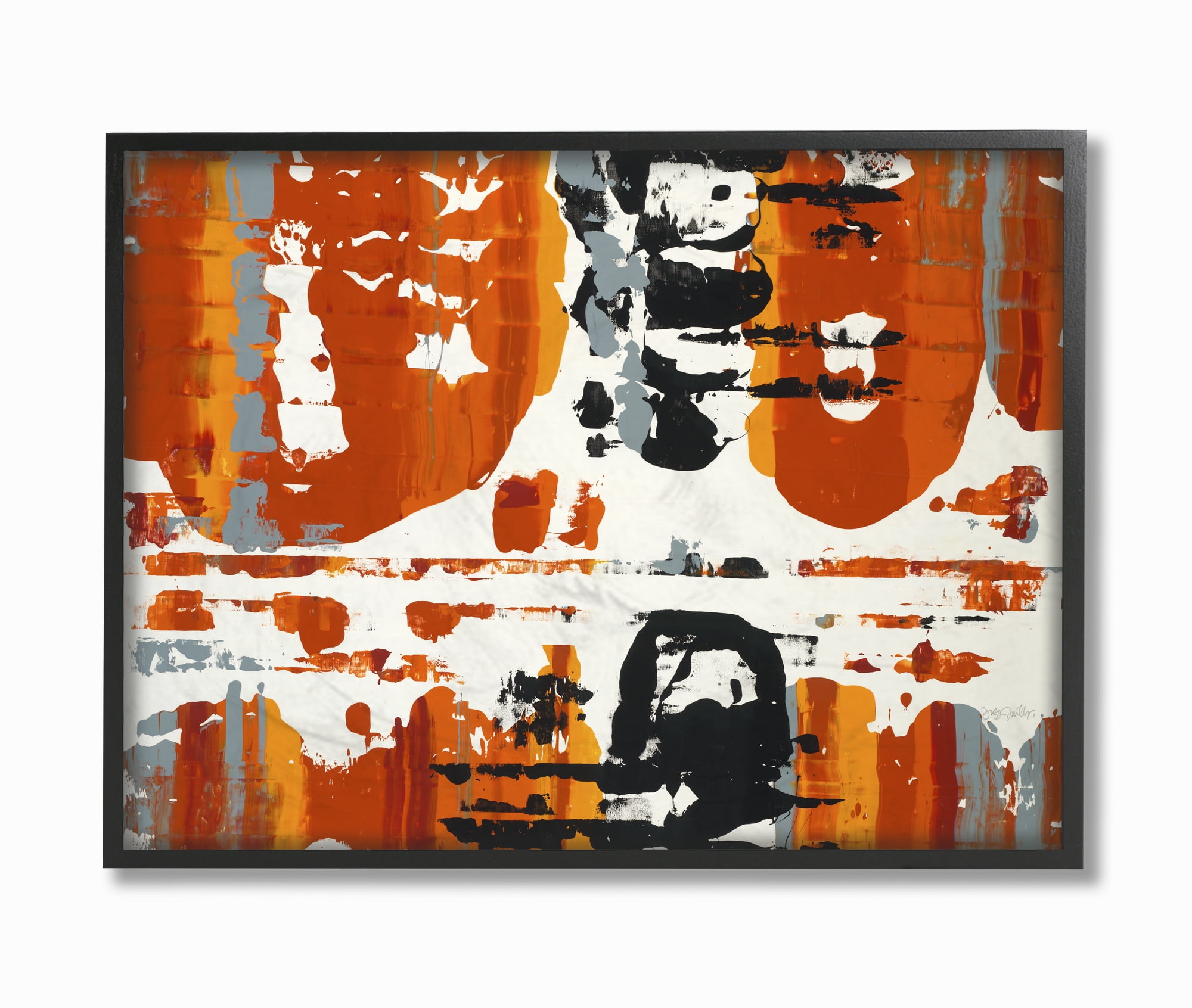 Burnt Orange and Black Abstract Canvas Print in Ebony Frame
