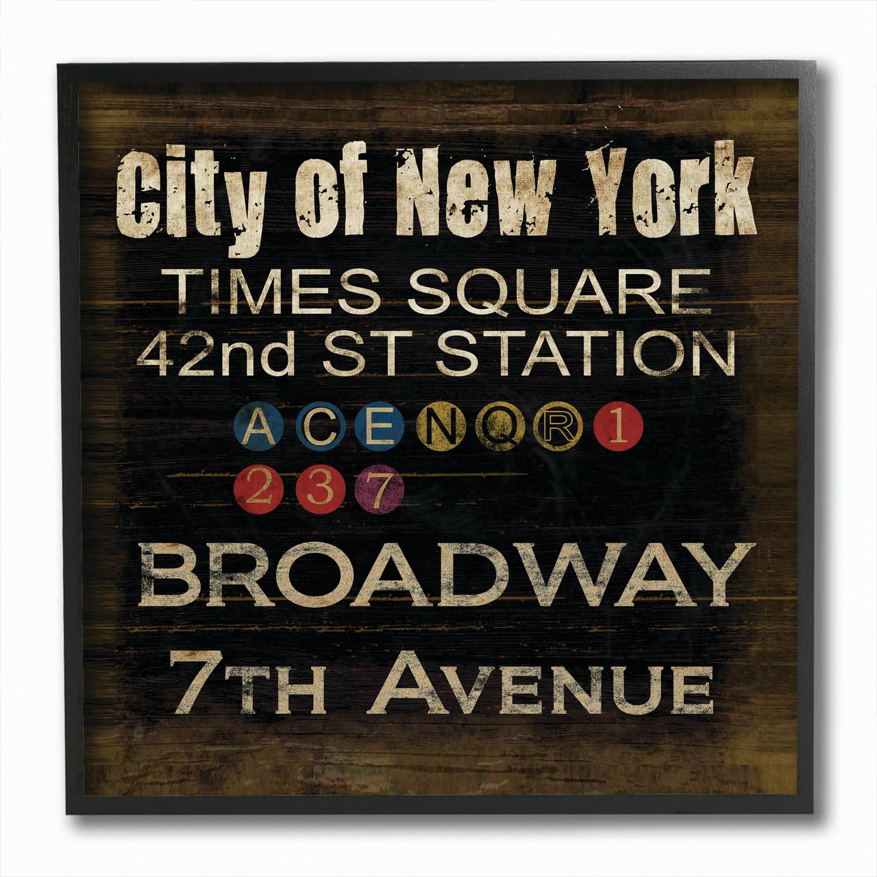 City of New York Subway Stops Black Framed Canvas Print