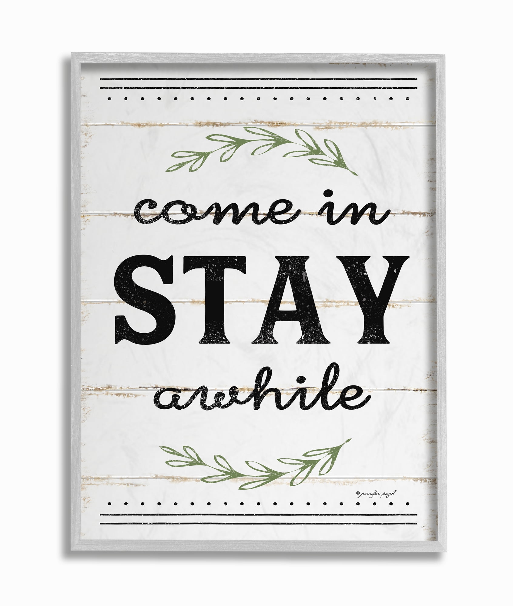 Stupell IndustriesCome Stay Awhile Rosemary Typography Distressed WhiteFramed Wall Art by Jennifer Pugh