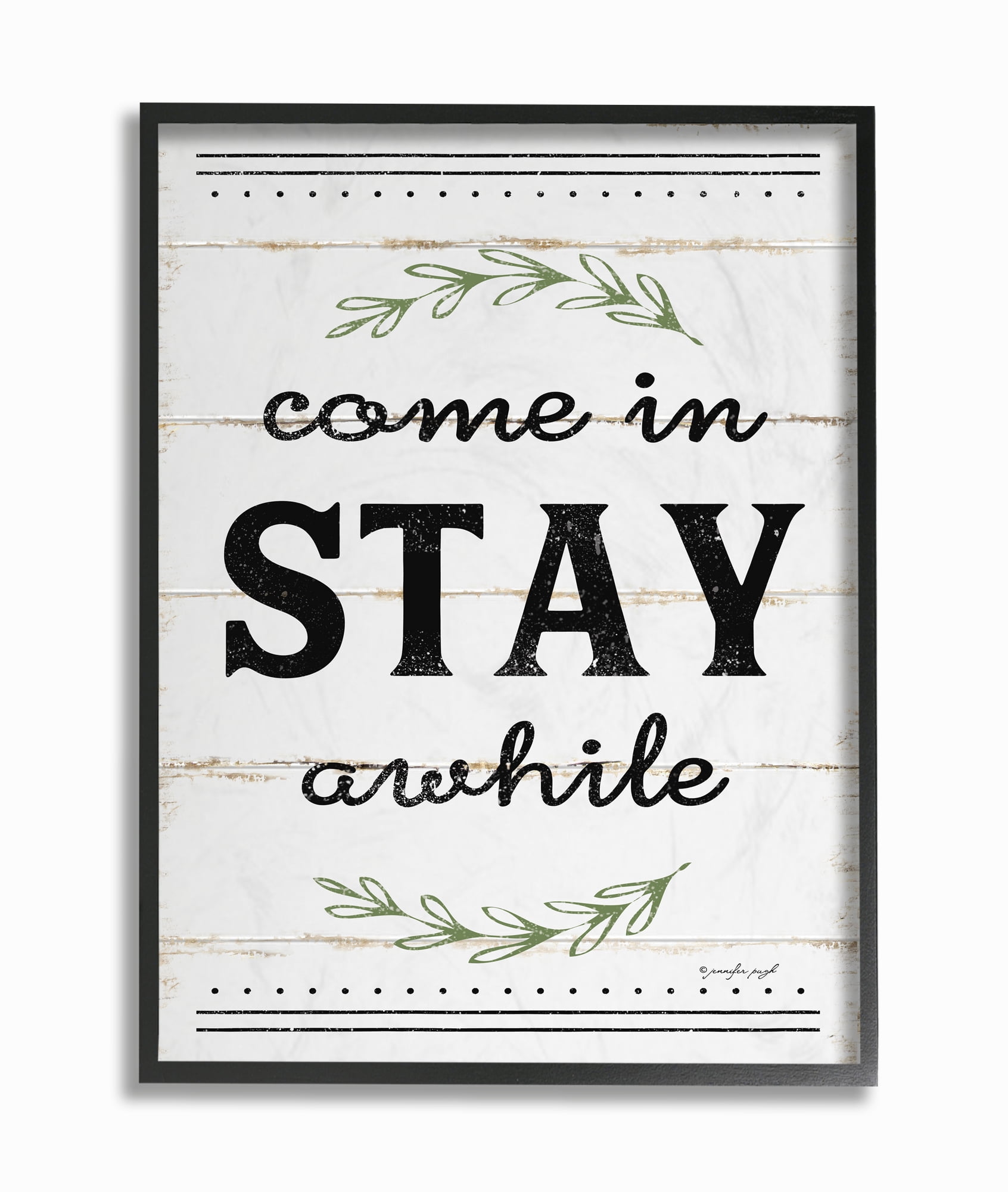 Stupell IndustriesCome Stay Awhile Rosemary Typography Distressed WhiteFramed Wall Art by Jennifer Pugh
