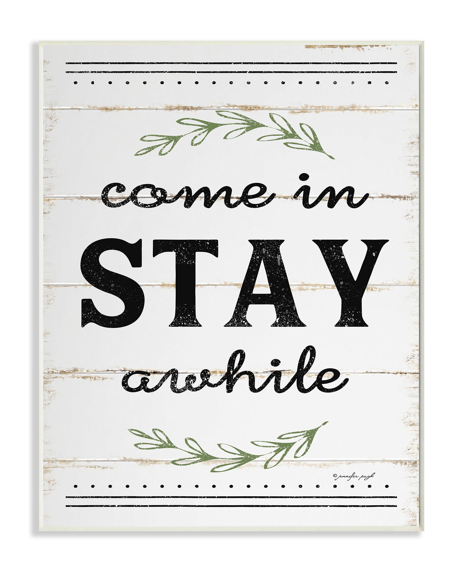 Stupell IndustriesCome Stay Awhile Rosemary Typography Distressed WhiteWall Plaqueby Jennifer Pugh