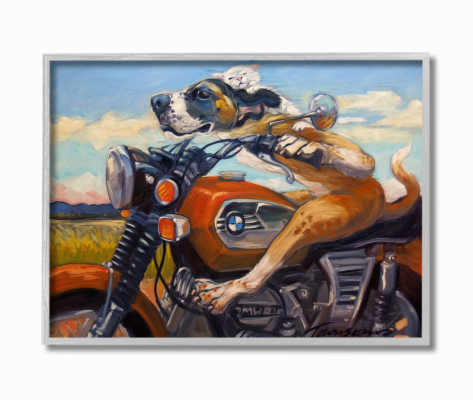 Stupell IndustriesDog And Cat on a Red Motorcycle Road Trip PaintingFramed Wall Art by Tai Prints