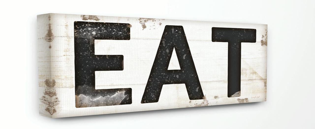 Vintage Black and White EAT Typography Canvas Wall Art