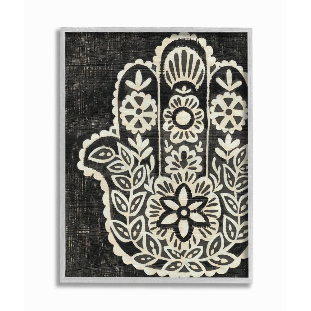Stupell IndustriesFloral Pattern Black and White HamsaFramed Wall Art by Chariklia Zarris