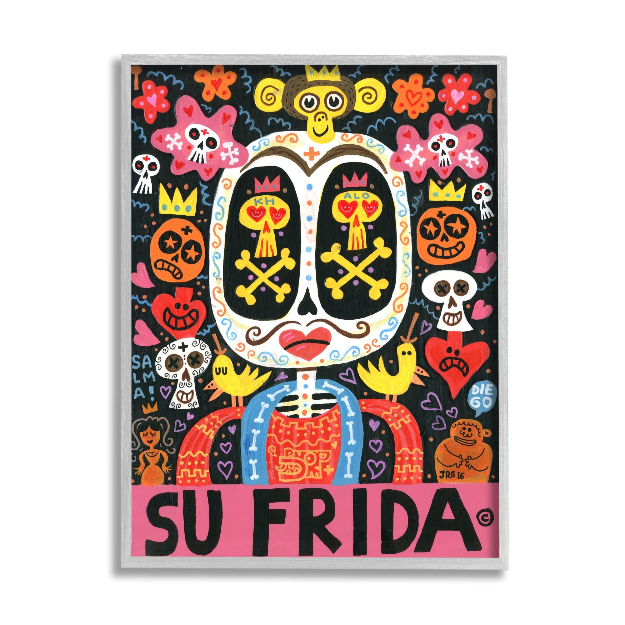 Stupell IndustriesFrida Wrestler Contemporary Pop Style Floral Collage Framed Wall Art, 11 x 14, Design by Jorge R. Gutierrez