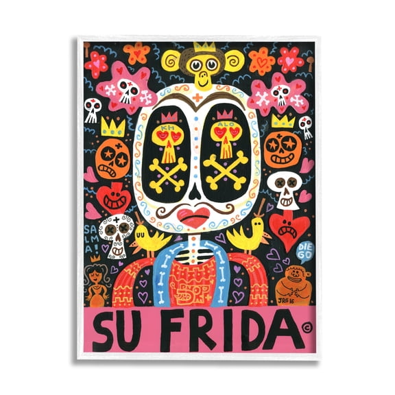 Stupell IndustriesFrida Wrestler Contemporary Pop Style Floral Collage Framed Wall Art, 16 x 20, Design by Jorge R. Gutierrez