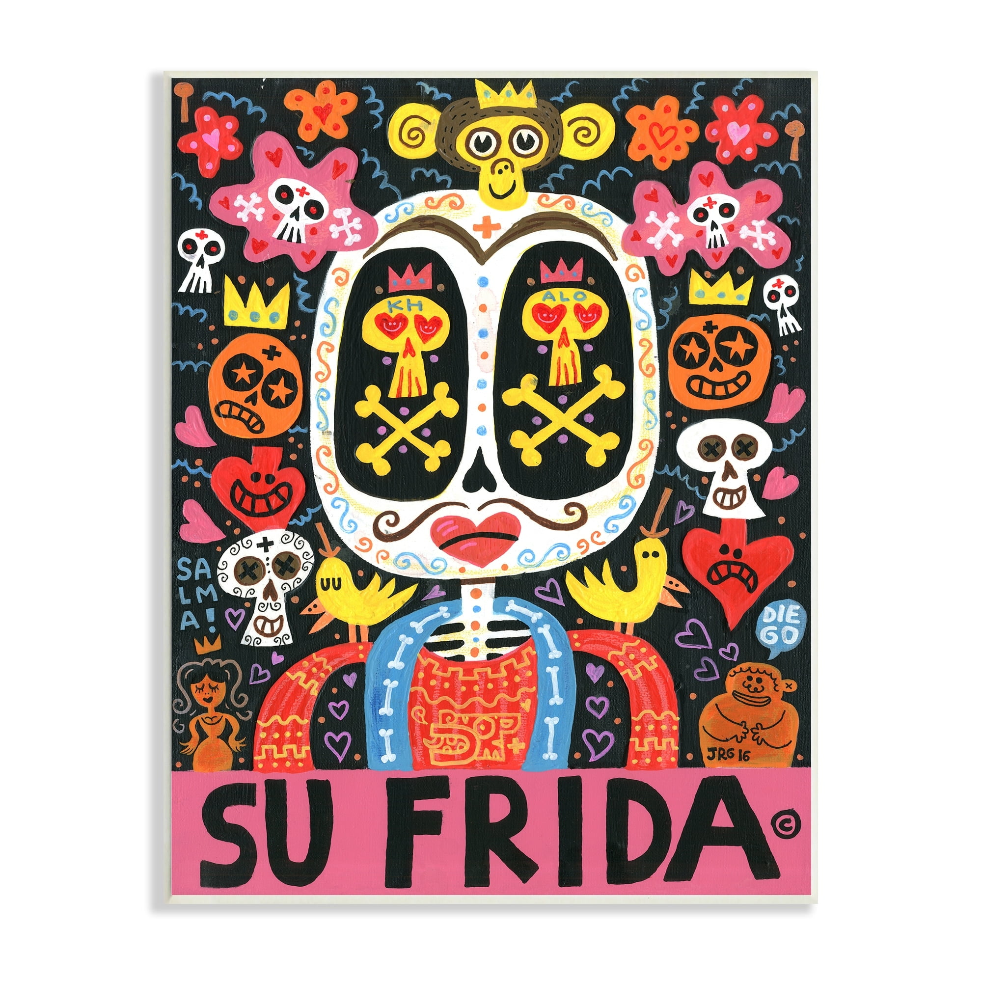 Stupell IndustriesFrida Wrestler Contemporary Pop Style Floral Collage Wood Wall Art, 10 x 15, Design by Jorge R. Gutierrez