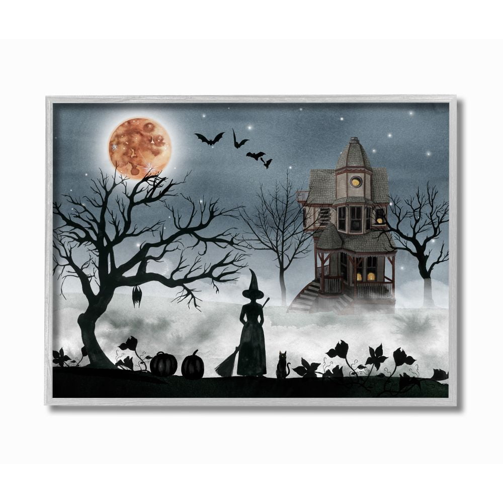 Stupell IndustriesHalloween Witch Silhouette in Full Moon Haunted House SceneFramed Wall Art by Grace Popp