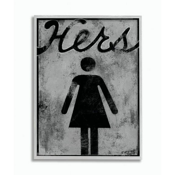 Stupell IndustriesHers Distressed Bathroom SignFramed Wall Art by World Art Group