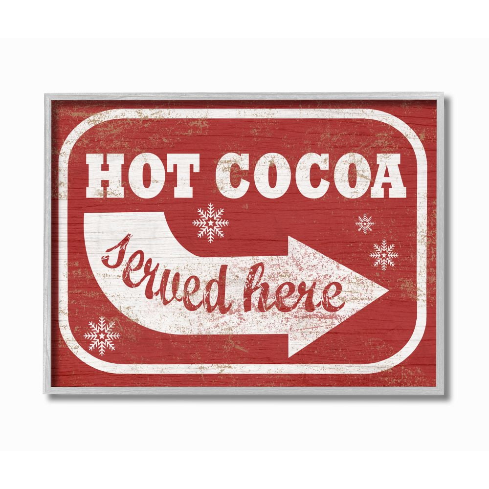 Stupell IndustriesHoliday Rustic Distressed White and Red Vintage Sign Hot Cocoa Served HereFramed Wall Art by Daphne Polselli