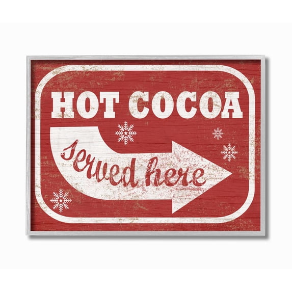 Stupell IndustriesHoliday Rustic Distressed White and Red Vintage Sign Hot Cocoa Served HereFramed Wall Art by Daphne Polselli