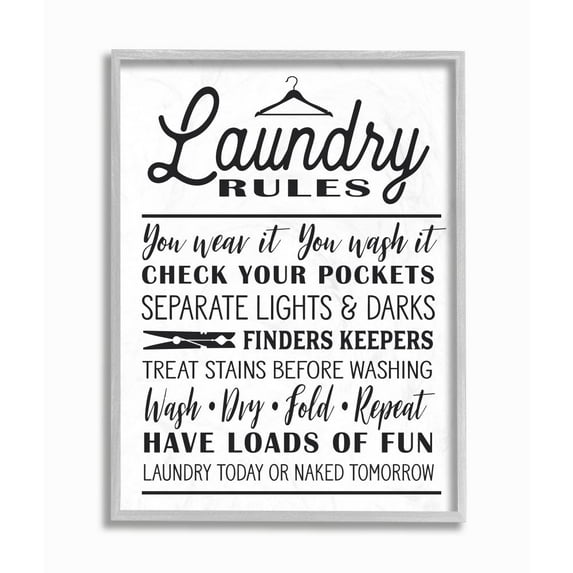 Stupell IndustriesLaundry Rules with Hanger TypographyFramed Wall Art by Lettered and Lined