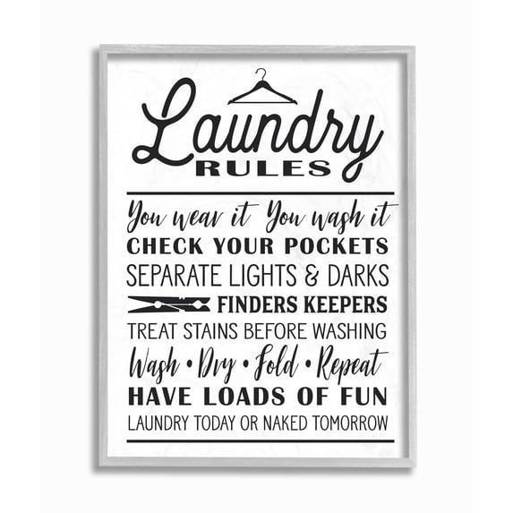Stupell IndustriesLaundry Rules with Hanger TypographyFramed Wall Art by Lettered and Lined