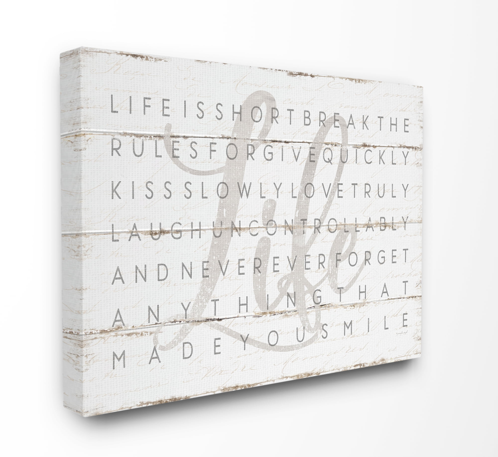 Stupell IndustriesLife Is Short Smile Grey on White Planked LookCanvas Wall Art by Jennifer Pugh