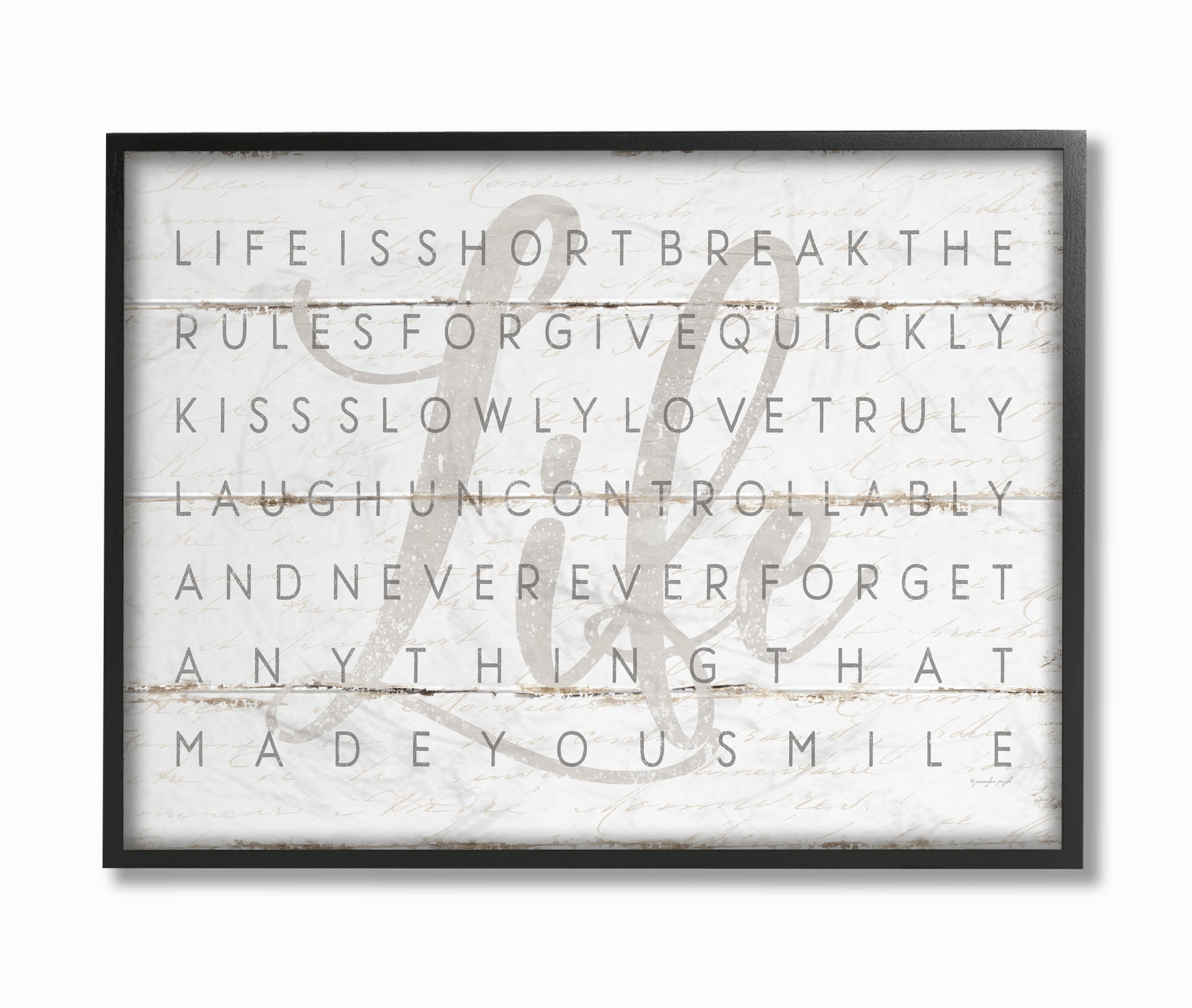 Stupell IndustriesLife Is Short Smile Grey on White Planked LookFramed Wall Art by Jennifer Pugh