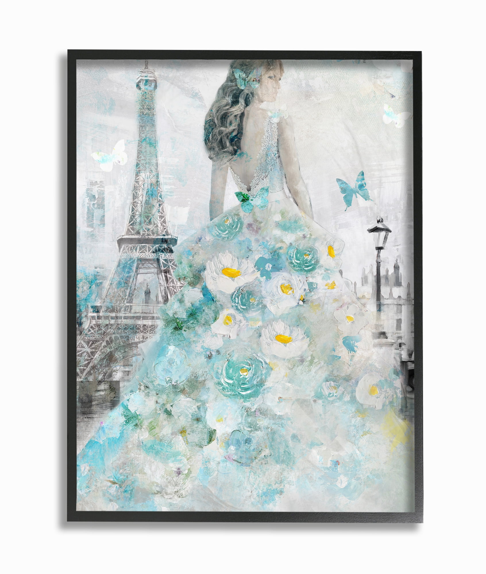 Stupell IndustriesParisian Woman with Butterfly and Blue Floral Dress PaintingFramed Wall Art by Main Line Art & Design