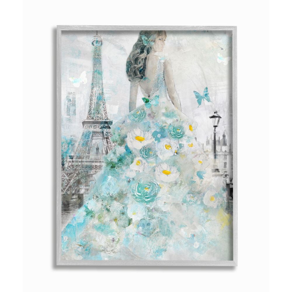 Stupell IndustriesParisian Woman with Butterfly and Blue Floral Dress PaintingFramed Wall Art by Main Line Art & Design