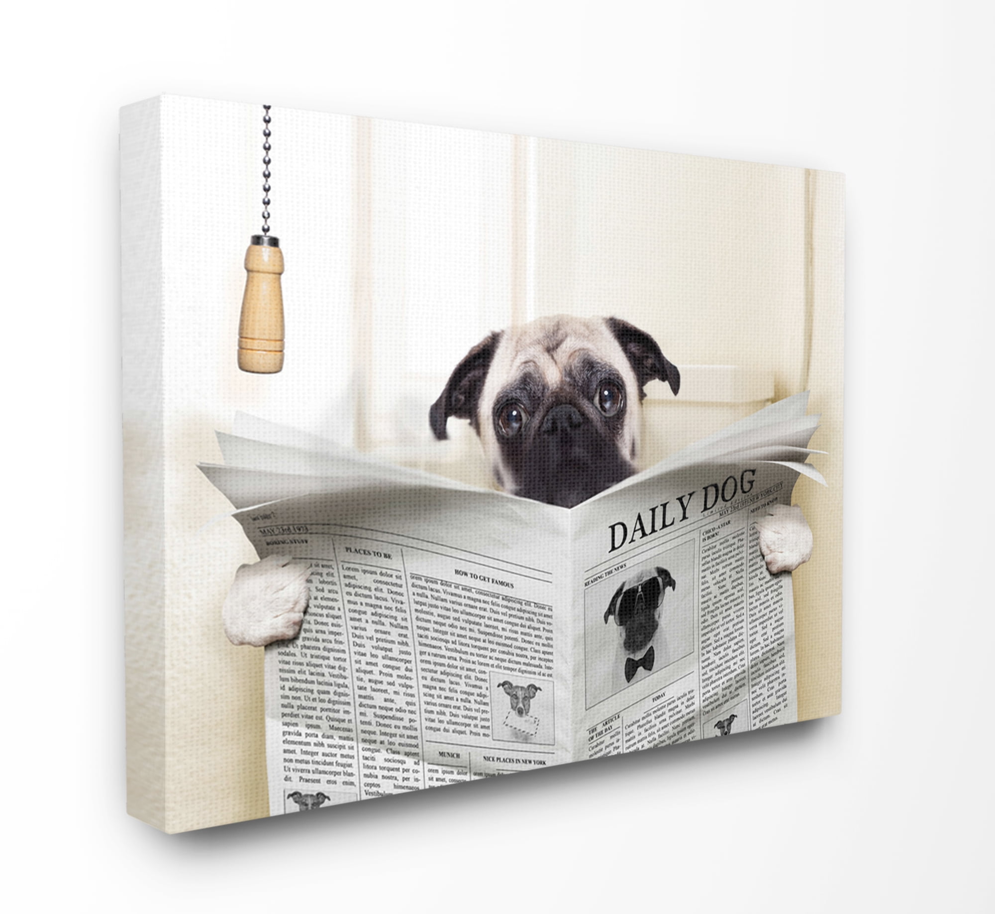Stupell IndustriesPug Reading Newspaper in BathroomCanvas Wall Art by In House Artist