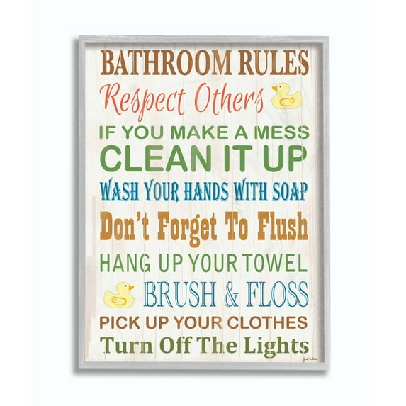 Stupell IndustriesStupell Industries Rules Typography Rubber Ducky Bathroom Wall ArtFramed Wall Art by Janet White
