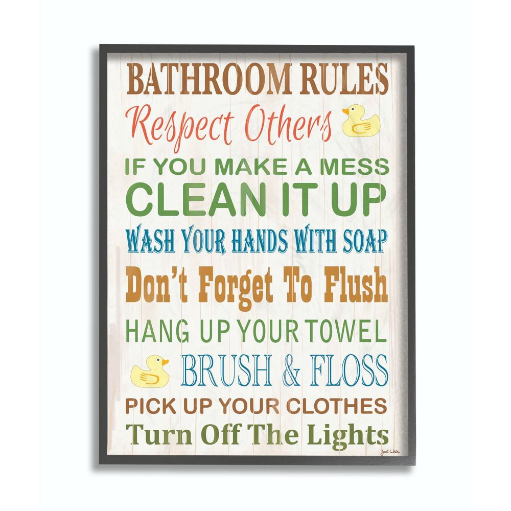 Stupell IndustriesStupell Industries Rules Typography Rubber Ducky Bathroom Wall ArtFramed Wall Art by Janet White