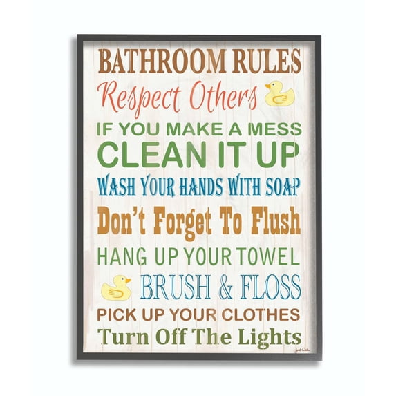 Stupell IndustriesStupell Industries Rules Typography Rubber Ducky Bathroom Wall ArtFramed Wall Art by Janet White